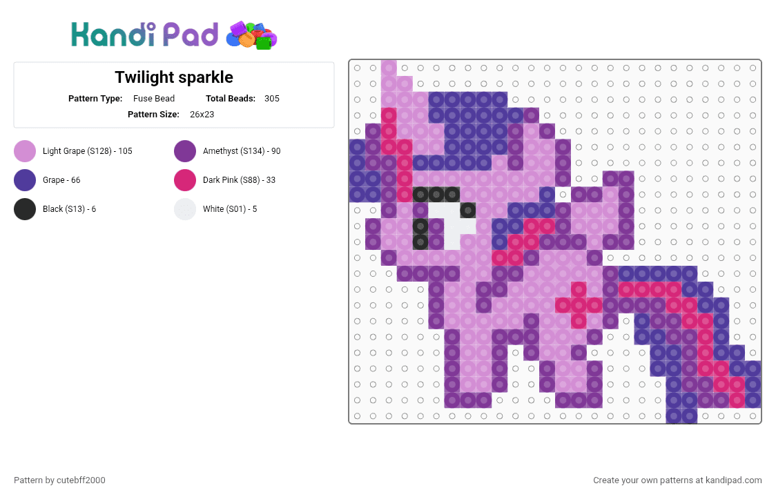 Twilight sparkle - Fuse Bead Pattern by cutebff2000 on Kandi Pad - pink