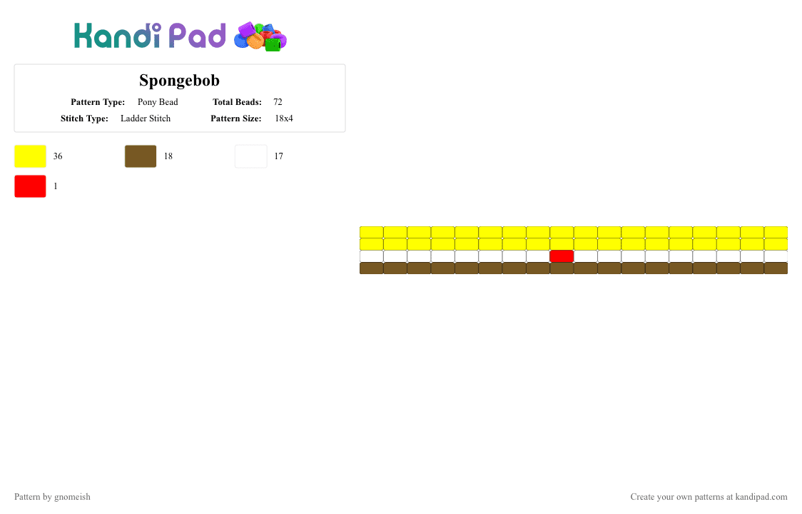 Spongebob - Pony Bead Pattern by gnomeish on Kandi Pad - yellow,tan
