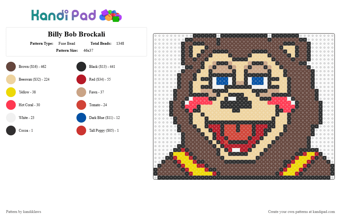 Billy Bob Brockali - Fuse Bead Pattern by kandiklaws on Kandi Pad - brown,beige,rockafire explosion,billy bob brockali,showbiz pizza,retro,animatronic,fnaf