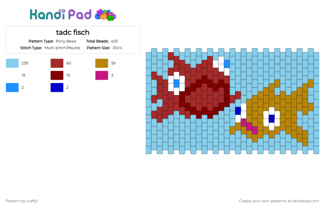 tadc fisch - Pony Bead Pattern by crafty1 on Kandi Pad - gold, light blue, red