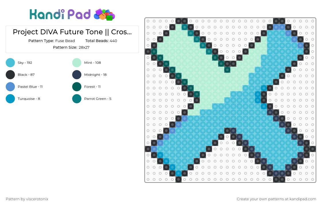 Project DIVA Future Tone || Cross Note - Fuse Bead Pattern by viscerotonix on Kandi Pad - light blue,gaming,rhythm games,hatsune miku,vocaloid,project diva,playstation