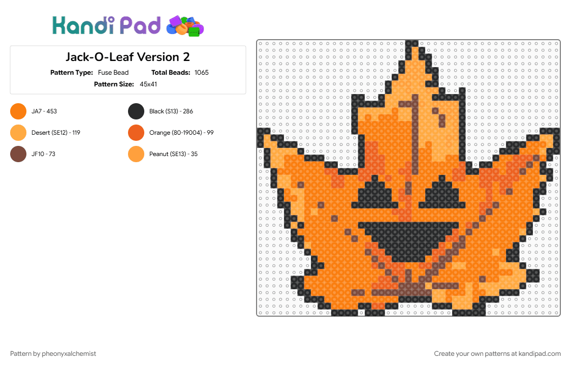 Jack-O-Leaf Version 2 - Fuse Bead Pattern by pheonyxalchemist on Kandi Pad - orange