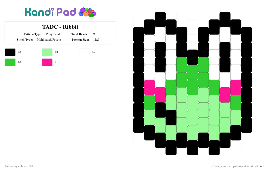 TADC - Ribbit - Pony Bead Pattern by eclipse_101 on Kandi Pad - ribbit, tadc, teal