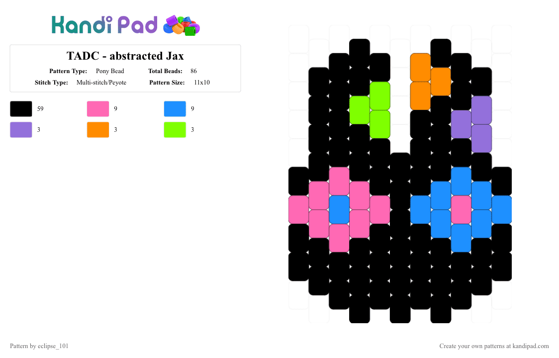 TADC - abstracted Jax - Pony Bead Pattern by eclipse_101 on Kandi Pad - abstract, black, jax, light blue, pink, tadc