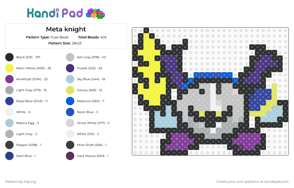 Meta knight - Fuse Bead Pattern by hajung on Kandi Pad - beige, black, purple, yellow