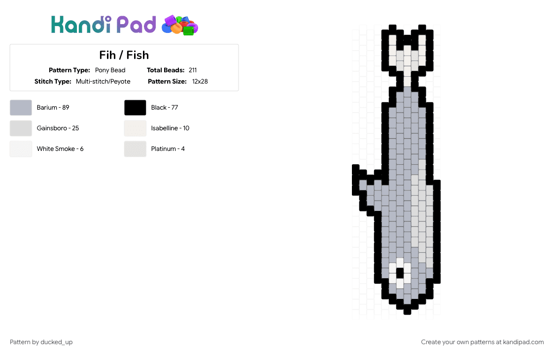 Fih / Fish - Pony Bead Pattern by ducked_up on Kandi Pad - black, fih, fish, tie, white