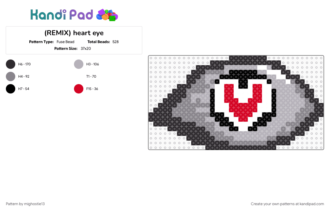 (REMIX) heart eye - Fuse Bead Pattern by mighostie13 on Kandi Pad - beige, gray