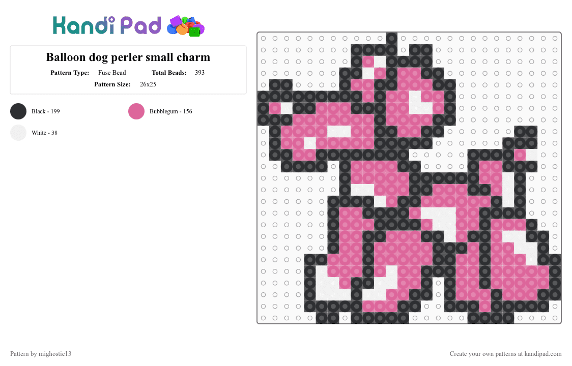 Balloon dog perler small charm - Fuse Bead Pattern by mighostie13 on Kandi Pad - animals, baloondog, baloons, cute, emo, kawaii, pink, punk, scene