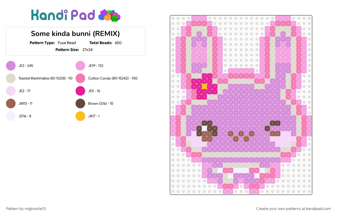 Some kinda bunni (REMIX) - Fuse Bead Pattern by mighostie13 on Kandi Pad - pink