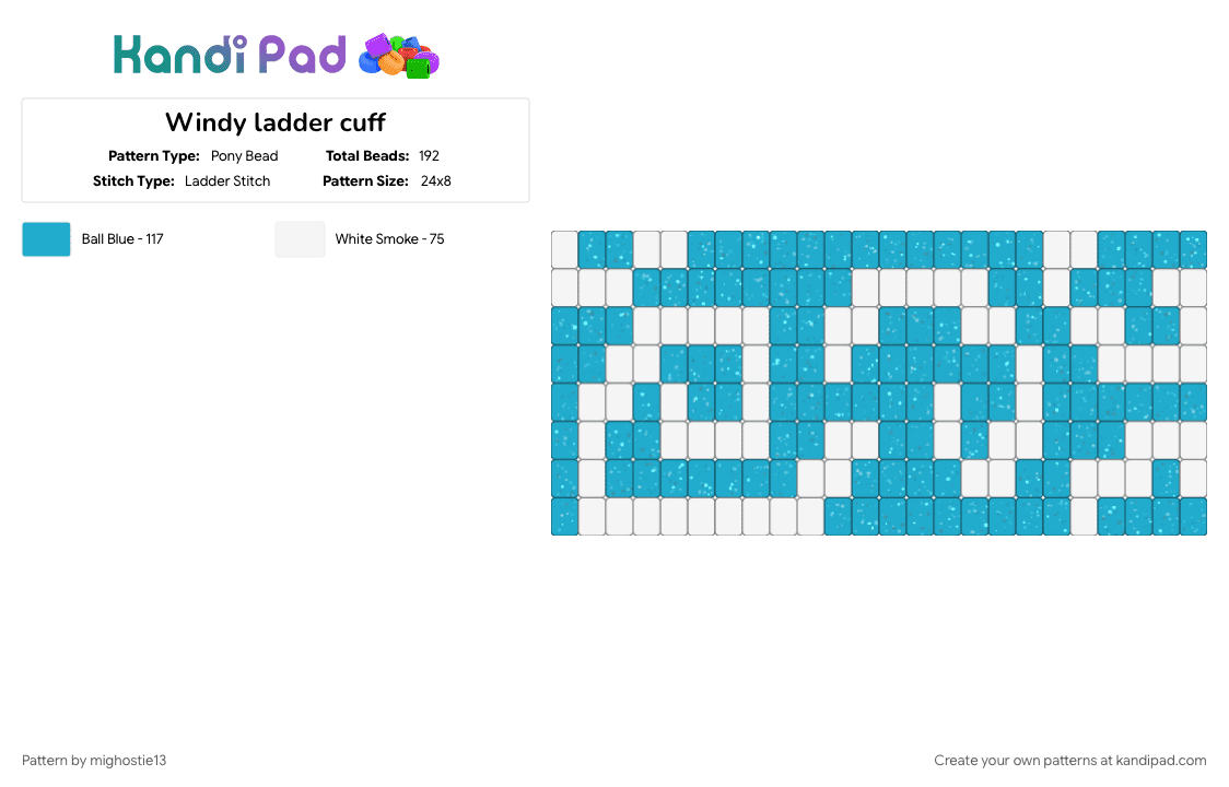 Windy ladder cuff - Pony Bead Pattern by mighostie13 on Kandi Pad - cotdwind, cuffs, kandi cuff, kandipatterns, ladder cuff, ladder stitch, light blue, nature, white, wind