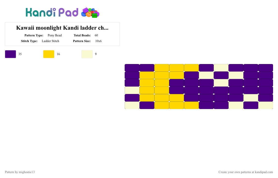 Kawaii moonlight Kandi ladder charm/keychain - Pony Bead Pattern by mighostie13 on Kandi Pad - emo, kandi, kandikid, ladder, moon, moonlight, purple, scene, stars, yellow