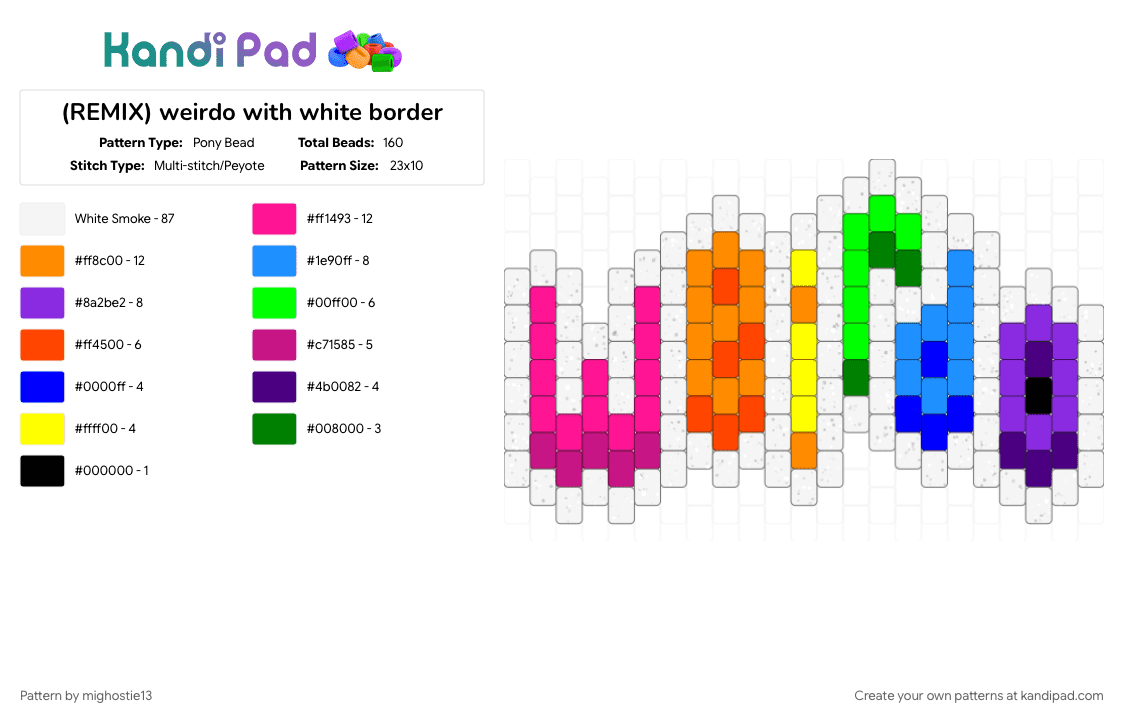 (REMIX) weirdo with white border - Pony Bead Pattern by mighostie13 on Kandi Pad - orange, pink, purple, white