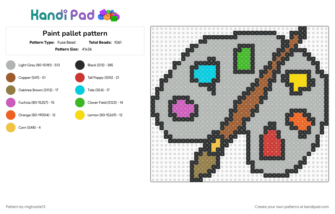 Paint pallet pattern - Fuse Bead Pattern by mighostie13 on Kandi Pad - artist, beige, colorful, paint, paintbrush, painting, perler bead, rainbow, small