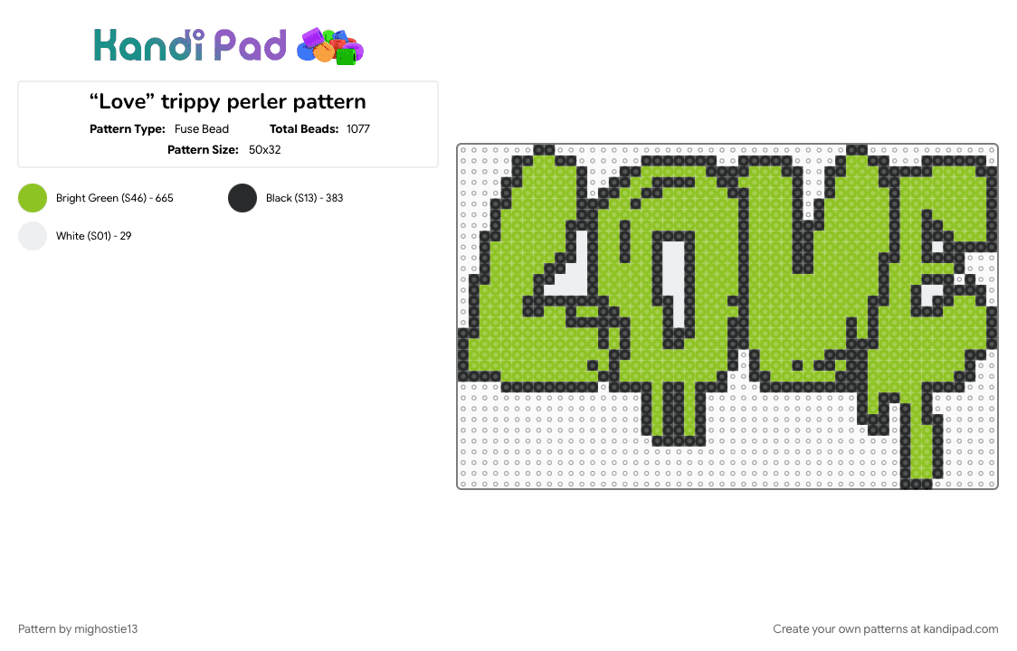 “Love” trippy perler pattern - Fuse Bead Pattern by mighostie13 on Kandi Pad - colorful, cotdfriendship, geometric, green, love, lovely, perler bead, scene, trippy