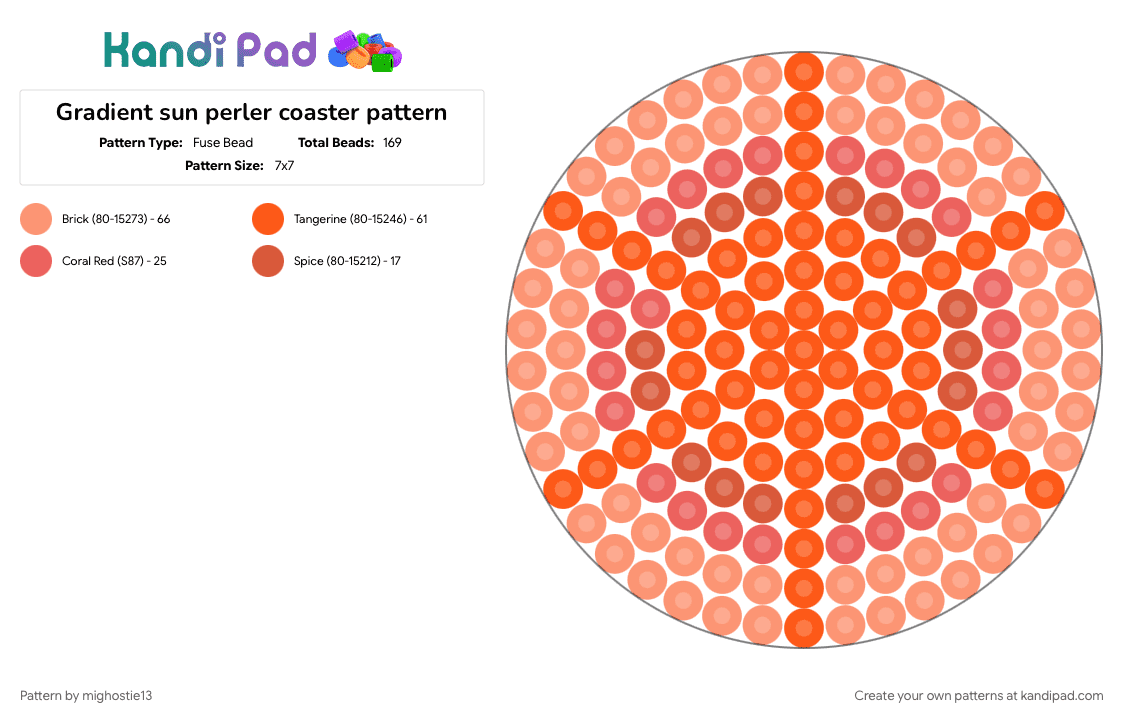 Gradient sun perler coaster pattern - Fuse Bead Pattern by mighostie13 on Kandi Pad - coaster, cotdgradient, kawaii, nature, orang, orange, perler, sun, sunset