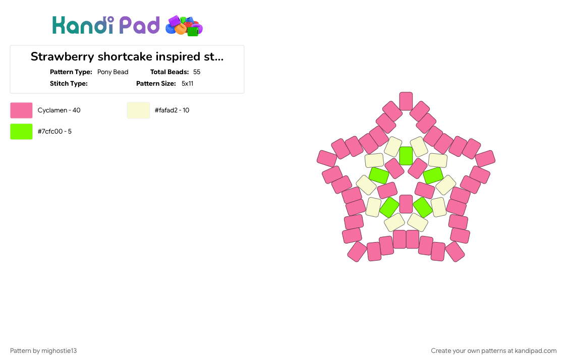 Strawberry shortcake inspired star large - Pony Bead Pattern by mighostie13 on Kandi Pad - pink