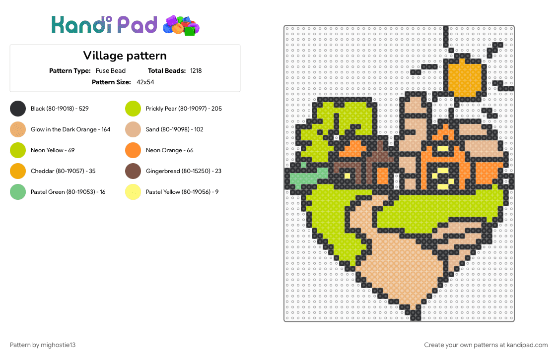 Village pattern - Fuse Bead Pattern by mighostie13 on Kandi Pad - black, cotdvillages, farm, green, house, orange, pattern, perler bead, scene, town, village