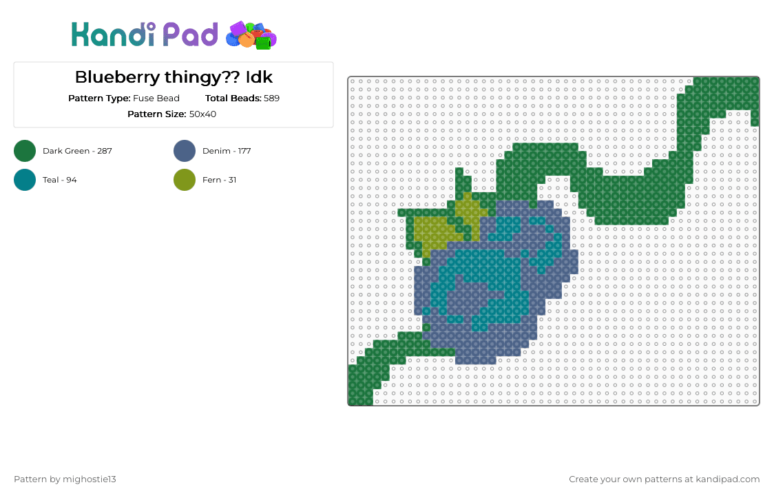 Blueberry thingy?? Idk - Fuse Bead Pattern by mighostie13 on Kandi Pad - art, blue, blueberry, charm, cute, food, fruit, green, perler, small