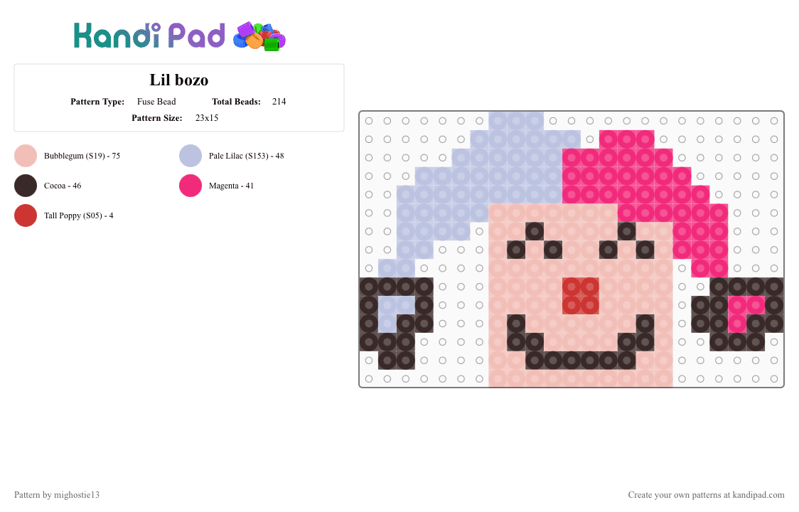 Lil bozo - Fuse Bead Pattern by mighostie13 on Kandi Pad - 