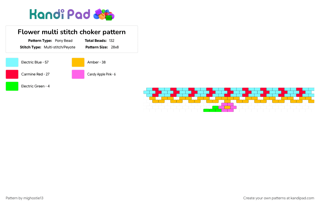 Flower multi stitch choker pattern - Pony Bead Pattern by mighostie13 on Kandi Pad - light blue, red, yellow