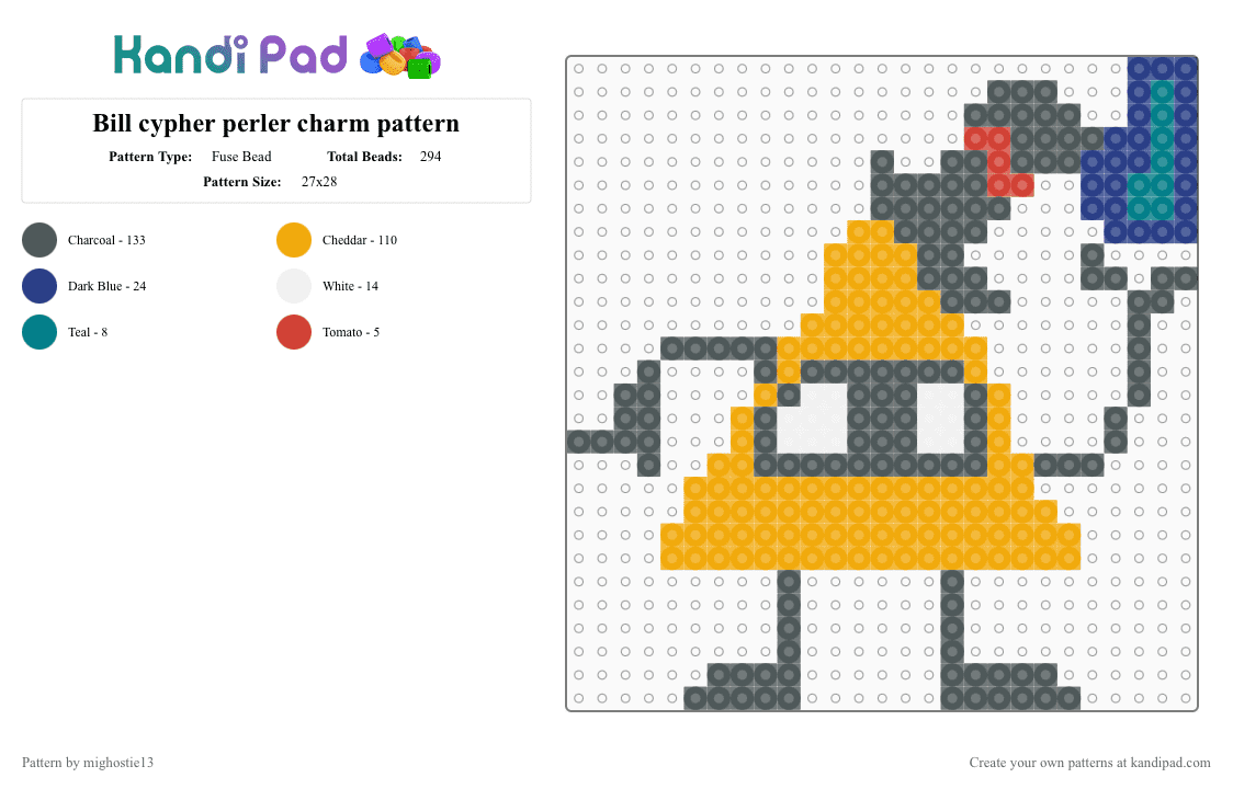 Bill cypher perler charm pattern - Fuse Bead Pattern by mighostie13 on Kandi Pad - bill, bill cypher, charm, emo, gravity falls, orange, perler, pink, scene, small
