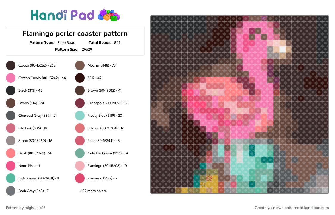Flamingo perler coaster pattern - Fuse Bead Pattern by mighostie13 on Kandi Pad - birds, coaster, colorful, cotdbirds, flamingo, perler, pink, scene