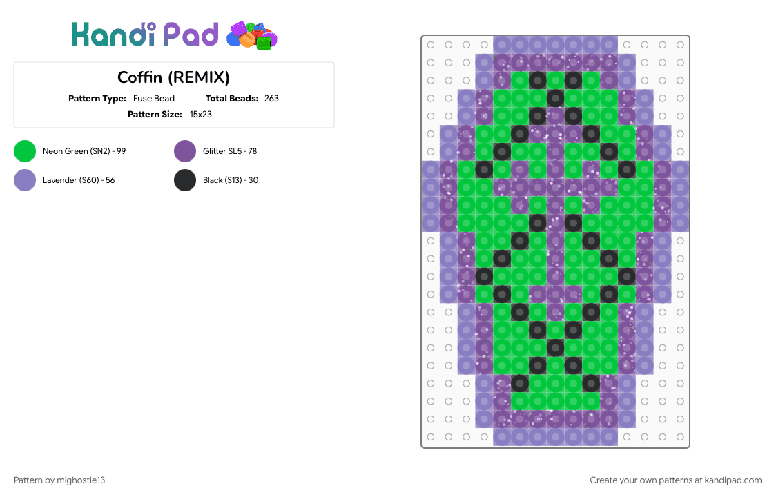Coffin (REMIX) - Fuse Bead Pattern by mighostie13 on Kandi Pad - green, pink