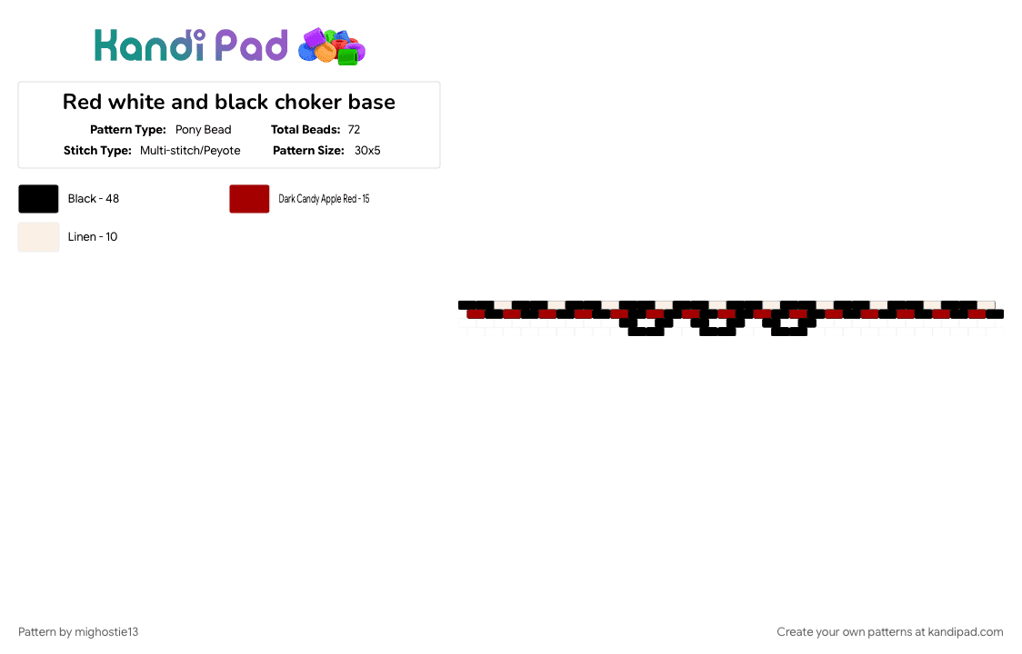 Red white and black choker base - Pony Bead Pattern by mighostie13 on Kandi Pad - black, red, white