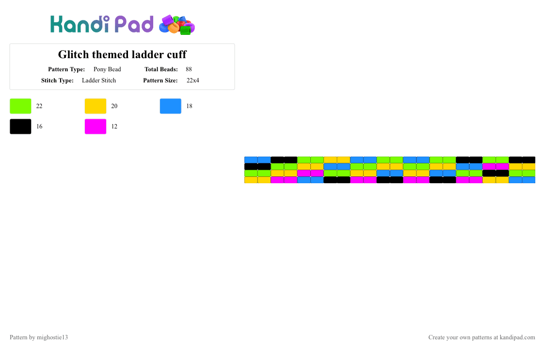 Glitch themed ladder cuff - Pony Bead Pattern by mighostie13 on Kandi Pad - 
