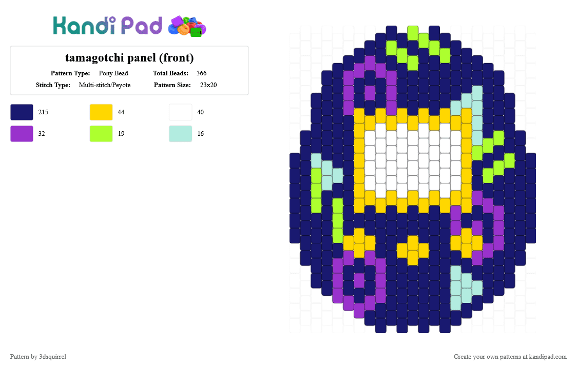 tamagotchi panel (front) - Pony Bead Pattern by 3dsquirrel on Kandi Pad - bag, panel, purple, tamagotchi, vpet