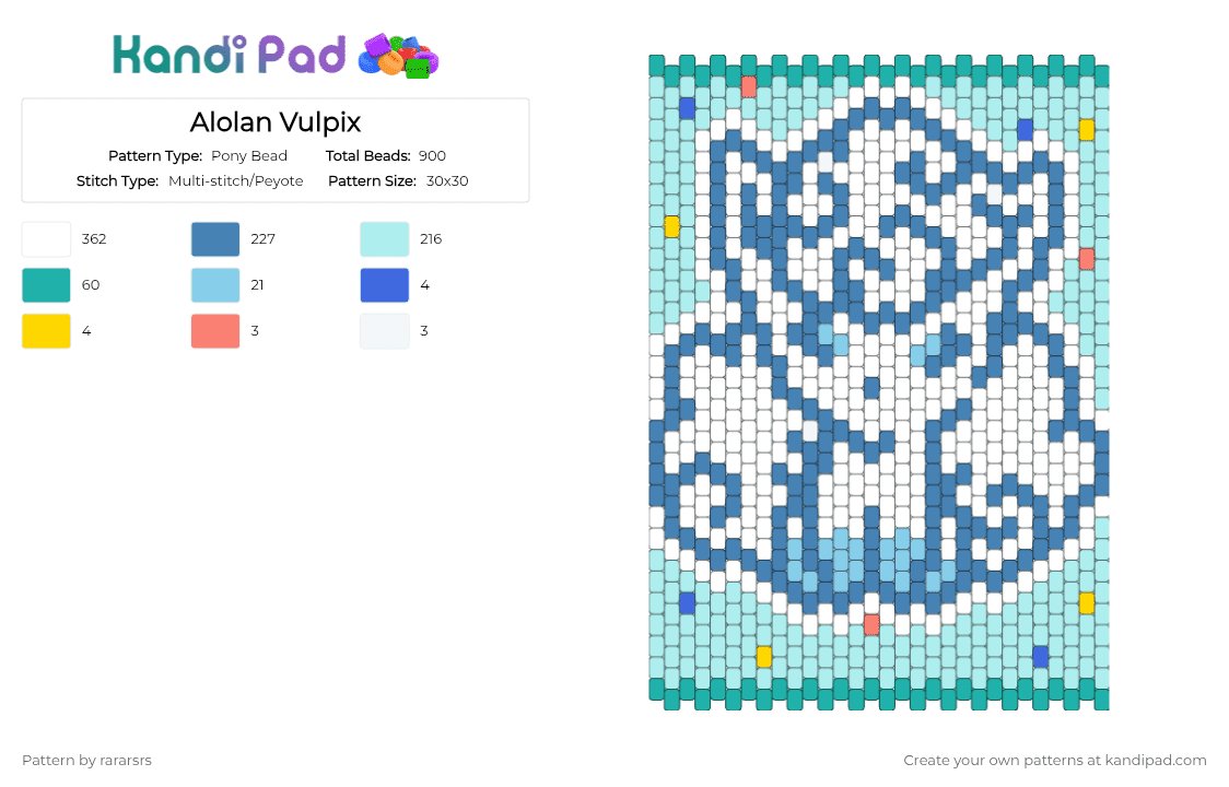 Alolan Vulpix - Pony Bead Pattern by rararsrs on Kandi Pad - light blue,blue