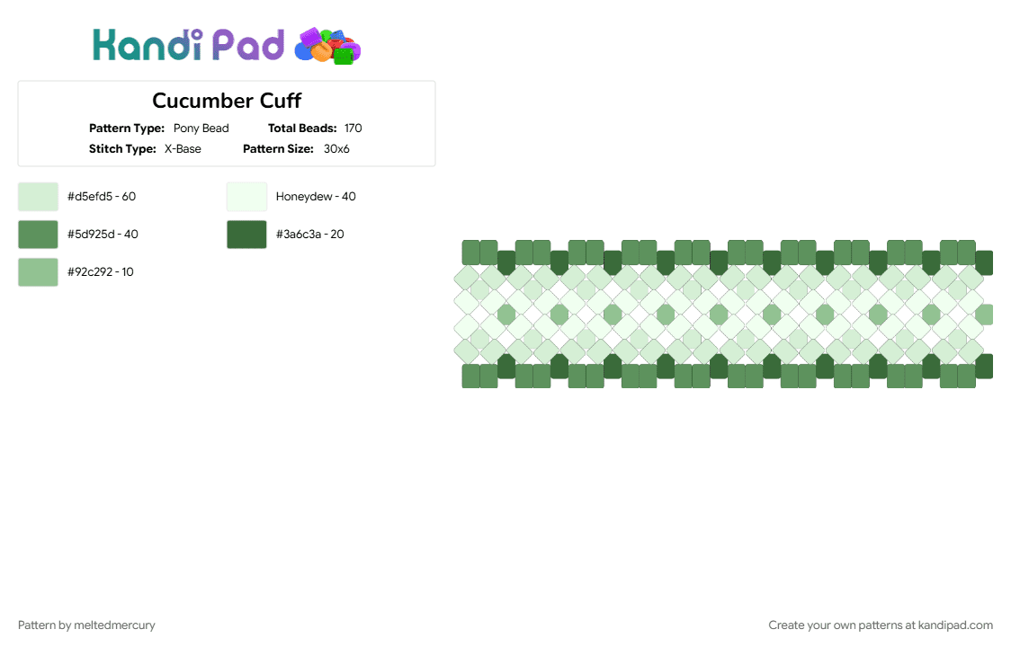 Cucumber Cuff - Pony Bead Pattern by meltedmercury on Kandi Pad - cucumber, green, veggies, white