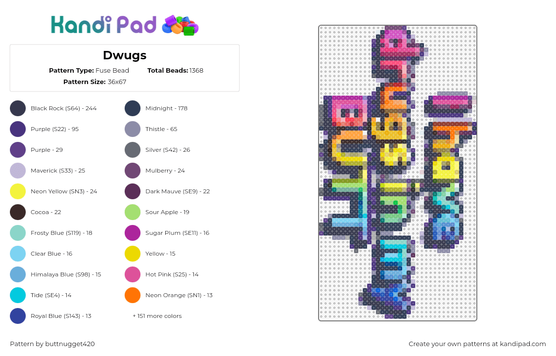 Dwugs - Fuse Bead Pattern by buttnugget420 on Kandi Pad - drugs,butt,boof,text,sign,colorful,pink,yellow,teal