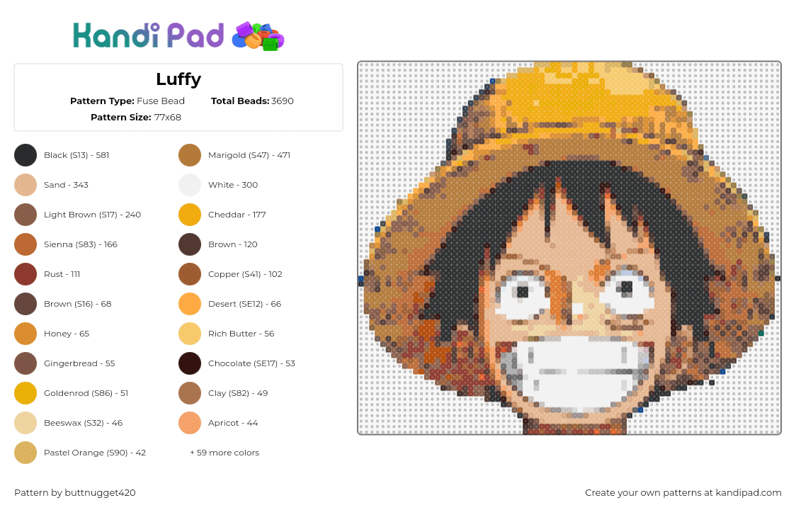 Luffy - Fuse Bead Pattern by buttnugget420 on Kandi Pad - 