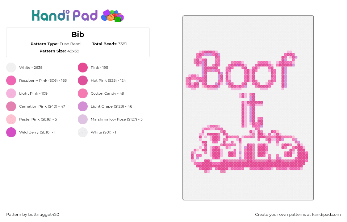 Bib - Fuse Bead Pattern by buttnugget420 on Kandi Pad - boof,barbie,sign,text,drugs,pink