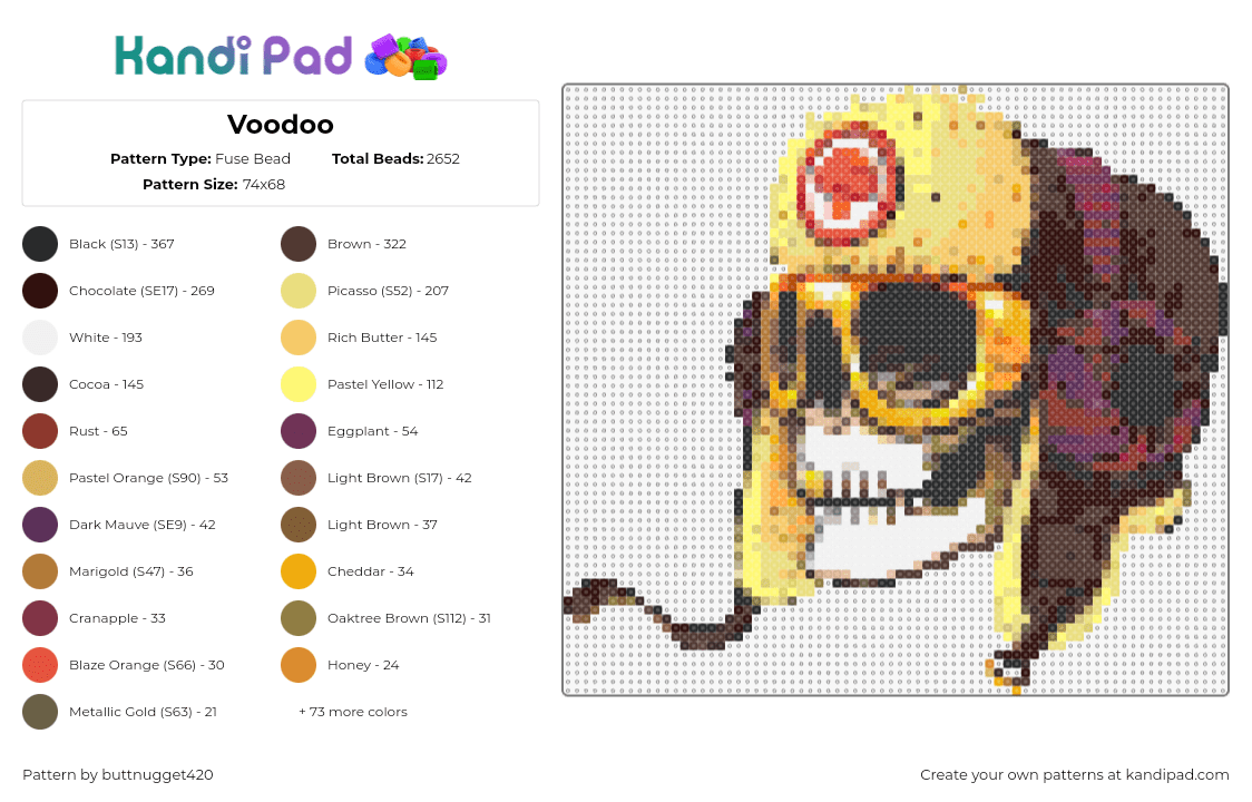 Voodoo - Fuse Bead Pattern by buttnugget420 on Kandi Pad - voodoo ranger,skull,beer,new belgium,pilot,alcohol,tan,brown