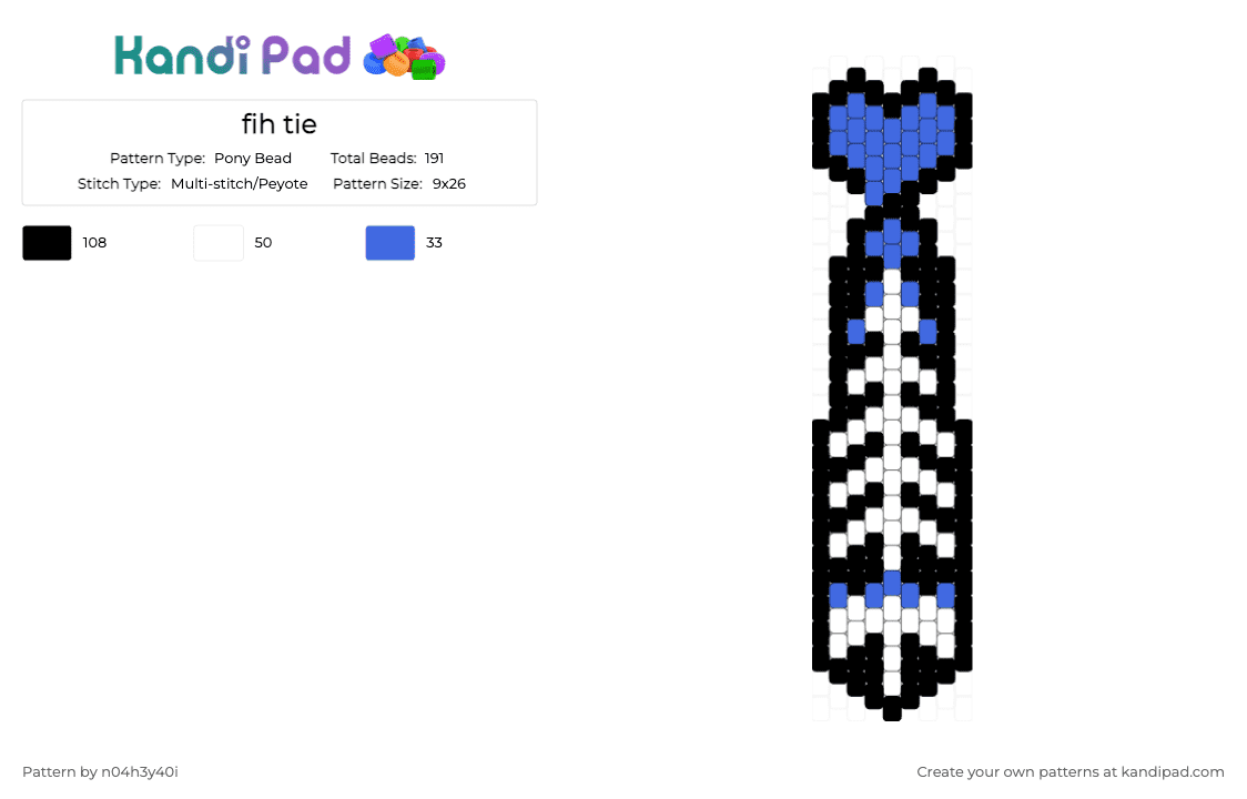 fih tie - Pony Bead Pattern by n04h3y40i on Kandi Pad - blue, fish, tie, white