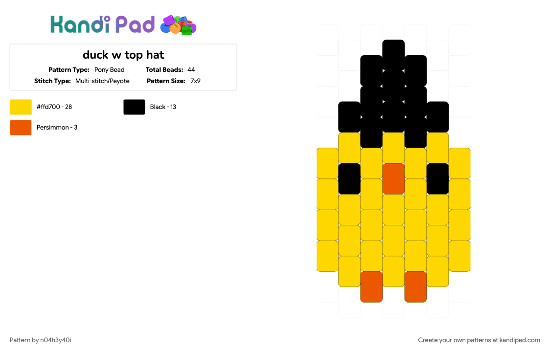duck w top hat - Pony Bead Pattern by n04h3y40i on Kandi Pad - yellow