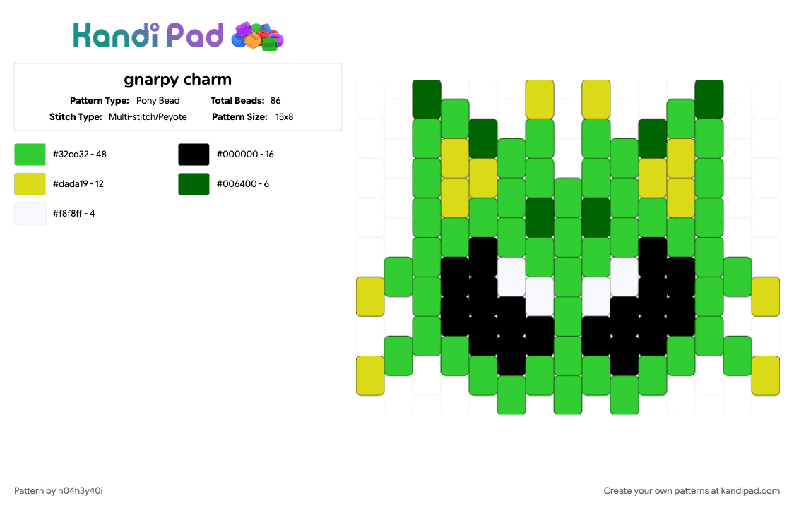 gnarpy charm - Pony Bead Pattern by n04h3y40i on Kandi Pad - green