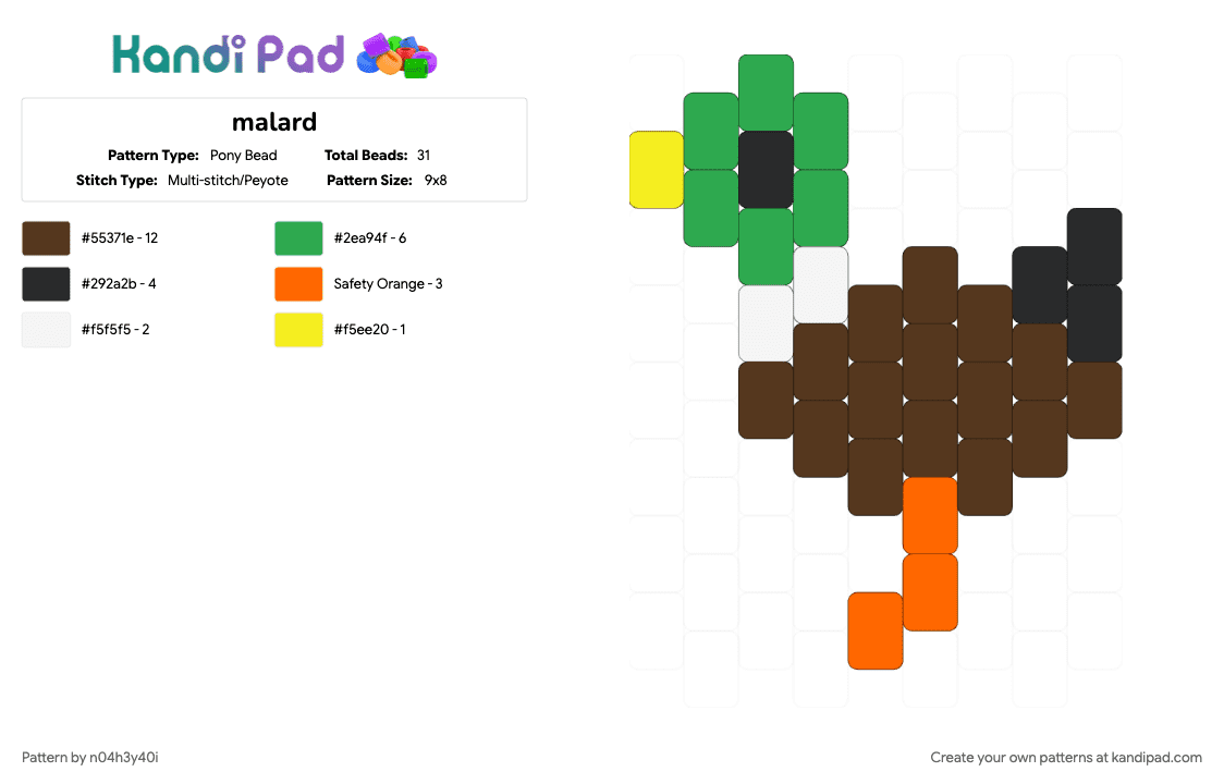 malard - Pony Bead Pattern by n04h3y40i on Kandi Pad - brown, green