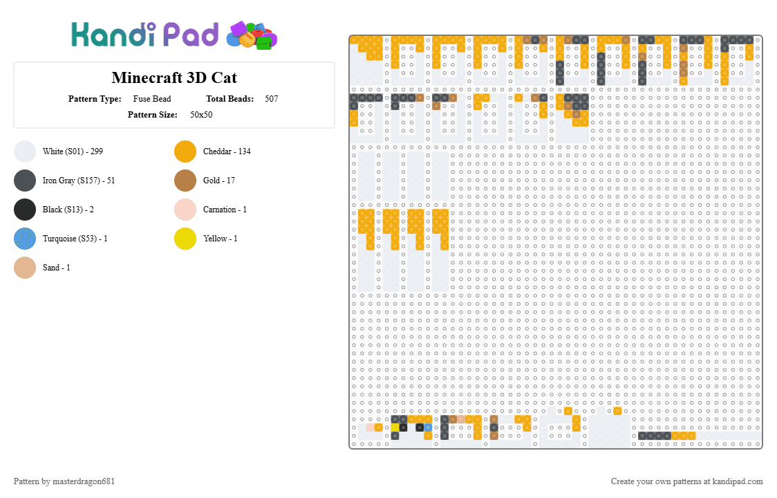 Minecraft 3D Cat - Fuse Bead Pattern by masterdragon681 on Kandi Pad - cat, minecraft, orange, purple, white