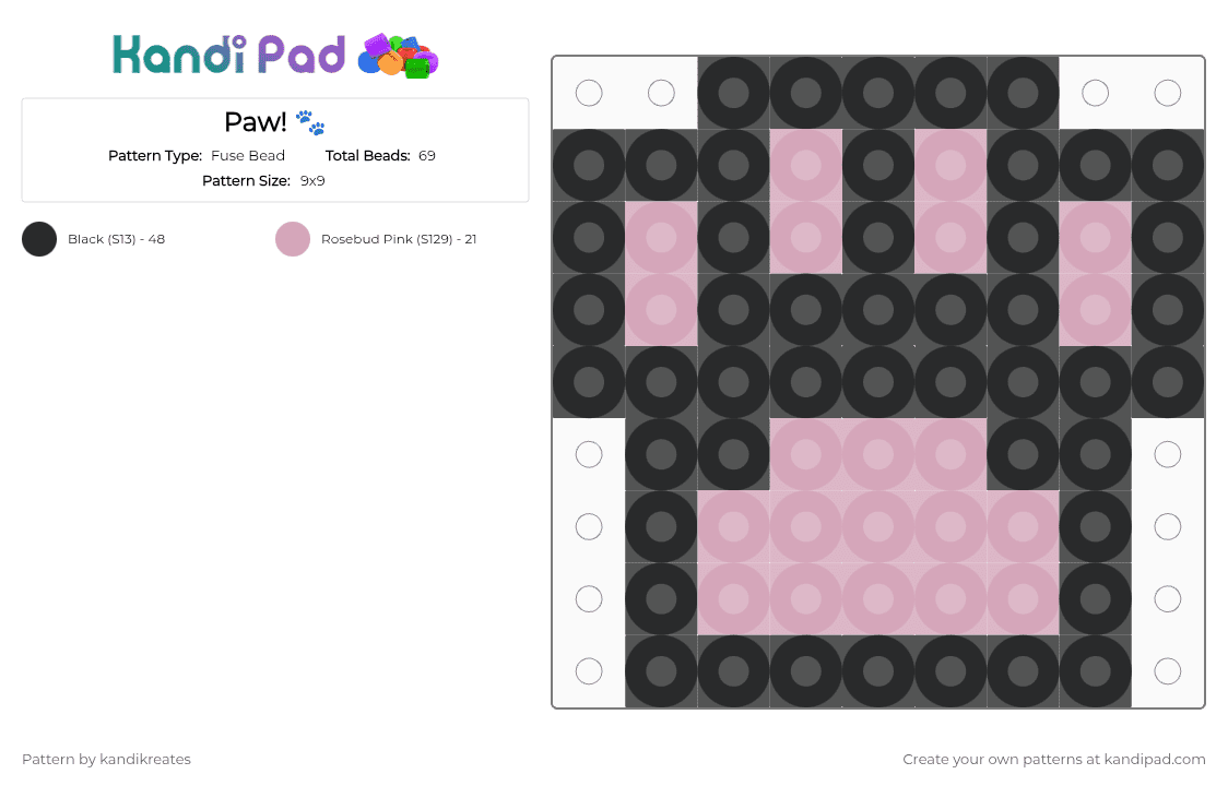 Paw! 🐾 - Fuse Bead Pattern by kandikreates on Kandi Pad - black, pink