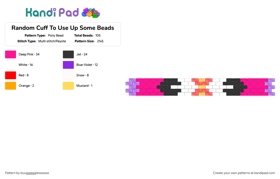 Random Cuff To Use Up Some Beads - Pony Bead Pattern by buugggggiesssssss on Kandi Pad - pink, purple