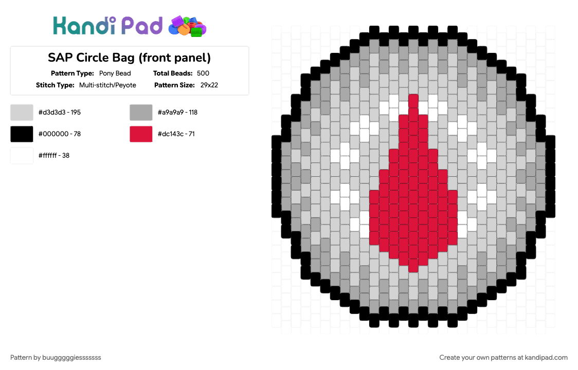 SAP Circle Bag (front panel) - Pony Bead Pattern by buugggggiesssssss on Kandi Pad - beige, red