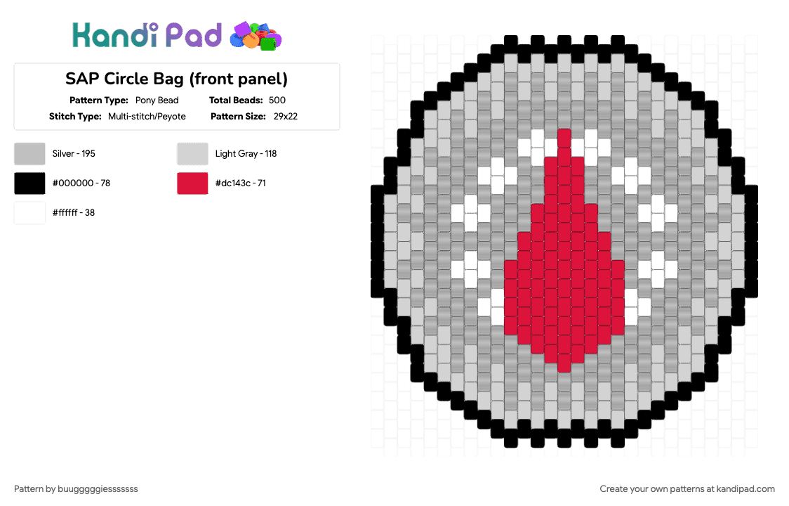 SAP Circle Bag (front panel) - Pony Bead Pattern by buugggggiesssssss on Kandi Pad - beige, red