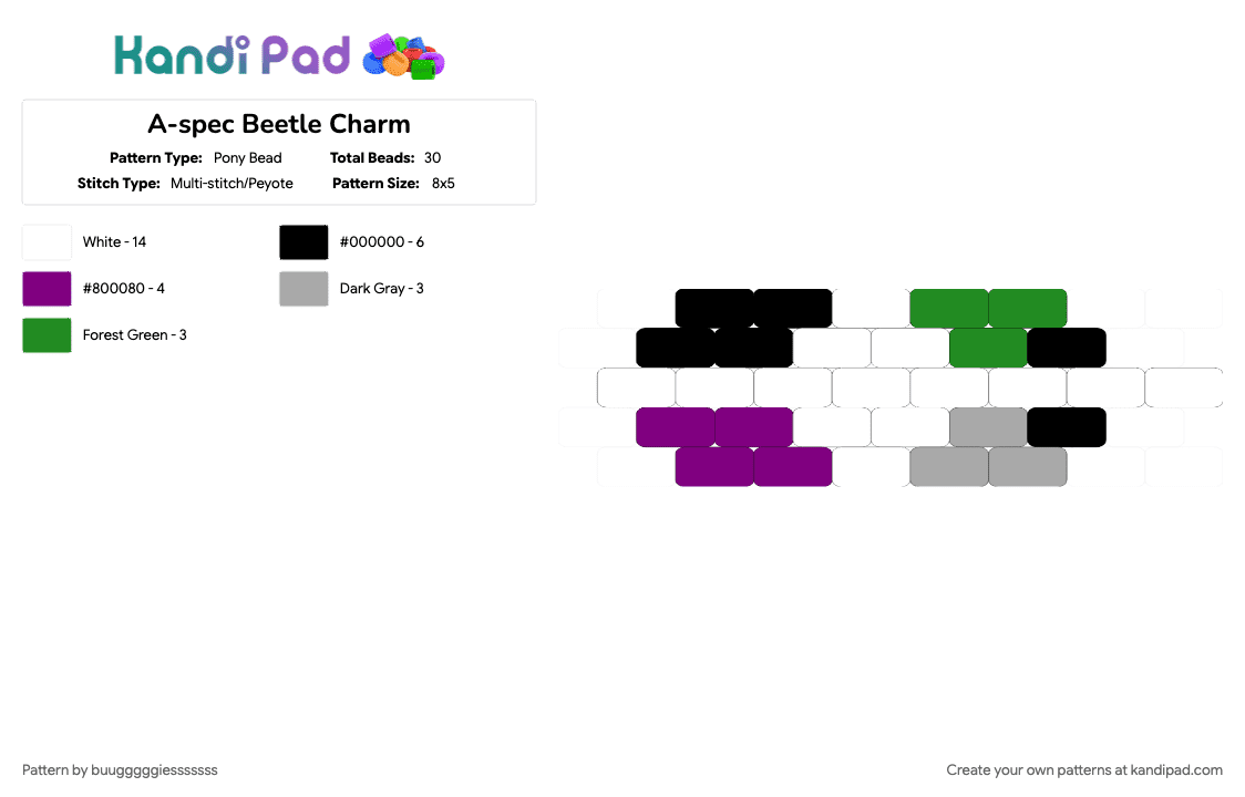 A-spec Beetle Charm - Pony Bead Pattern by buugggggiesssssss on Kandi Pad - pink, white