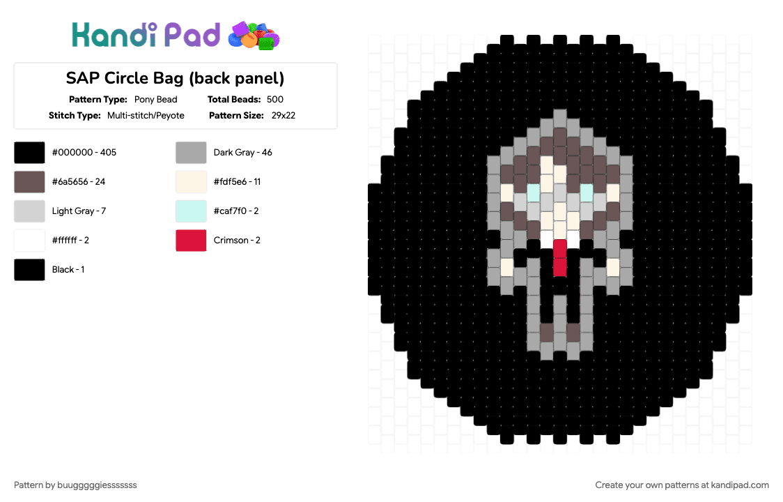 SAP Circle Bag (back panel) - Pony Bead Pattern by buugggggiesssssss on Kandi Pad - beige, black, gray