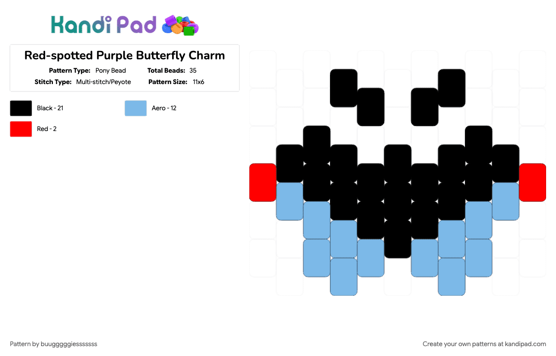 Red-spotted Purple Butterfly Charm - Pony Bead Pattern by buugggggiesssssss on Kandi Pad - light blue