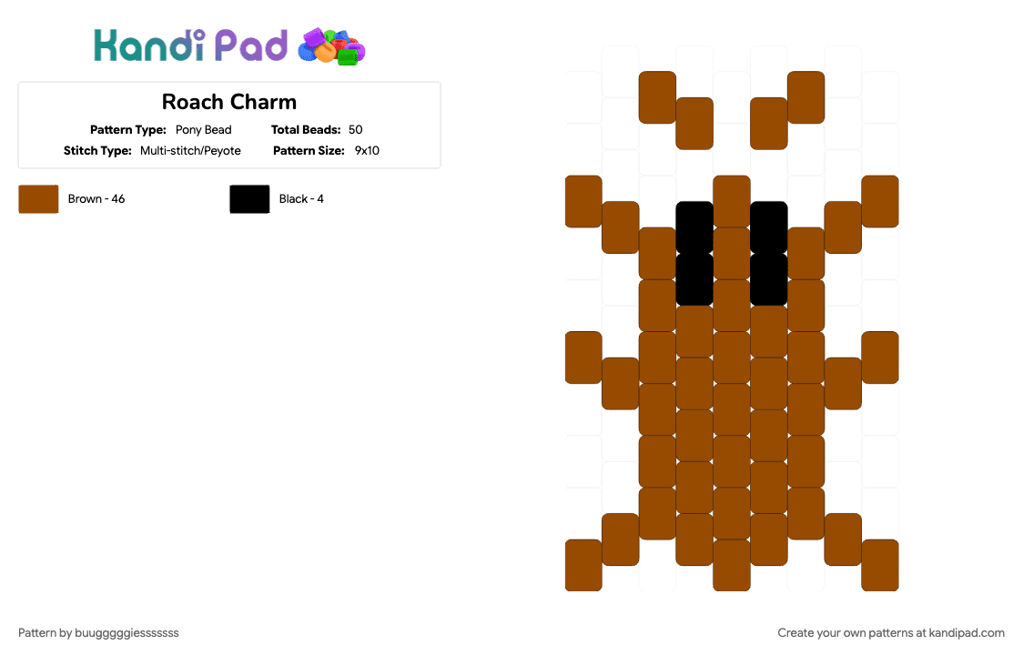 Roach Charm - Pony Bead Pattern by buugggggiesssssss on Kandi Pad - red