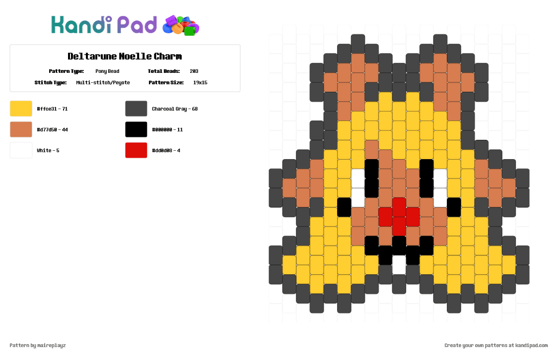 Deltarune Noelle Charm - Pony Bead Pattern by maireplayz on Kandi Pad - brown, orange, yellow